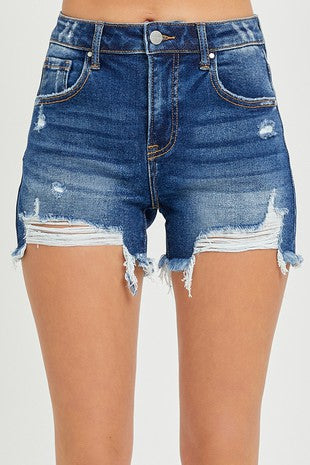 High Rise Distressed Shorts (Dark)