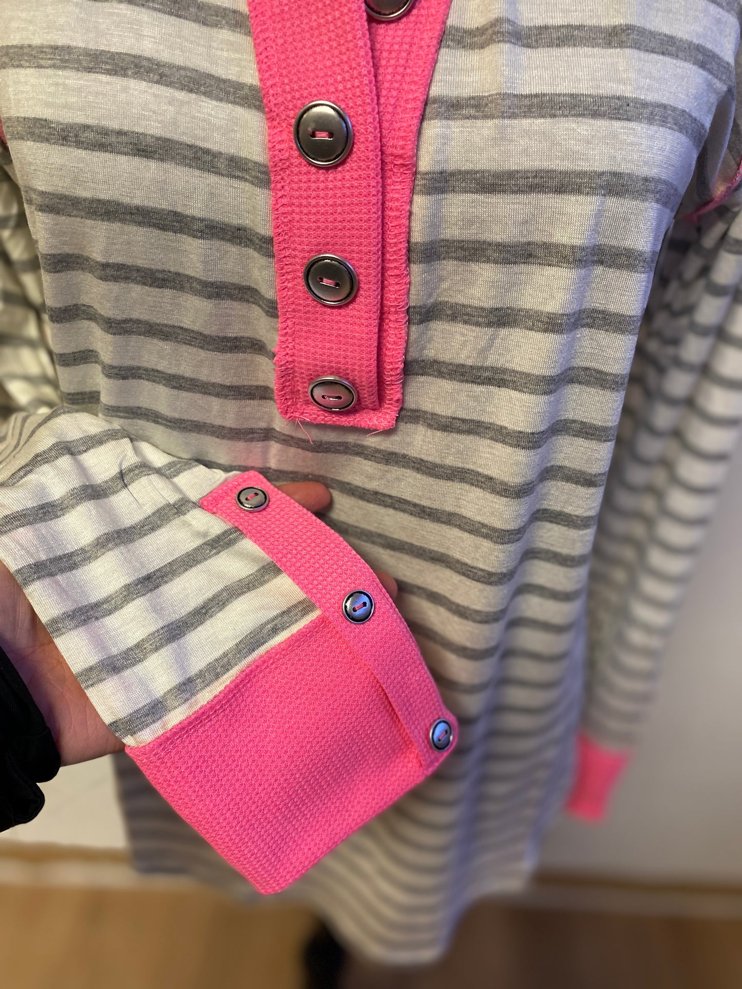 Stripe Thermal Button Detail in Pink