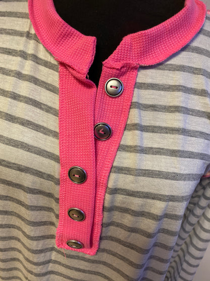 Stripe Thermal Button Detail in Pink