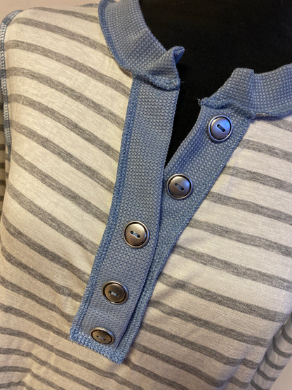 Stripe Thermal Button Detail in Denim Blue