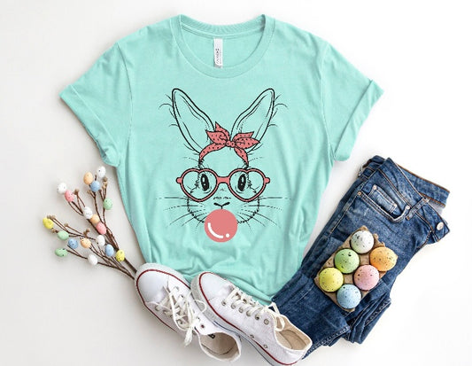 Bunny with bubble gum and glasses