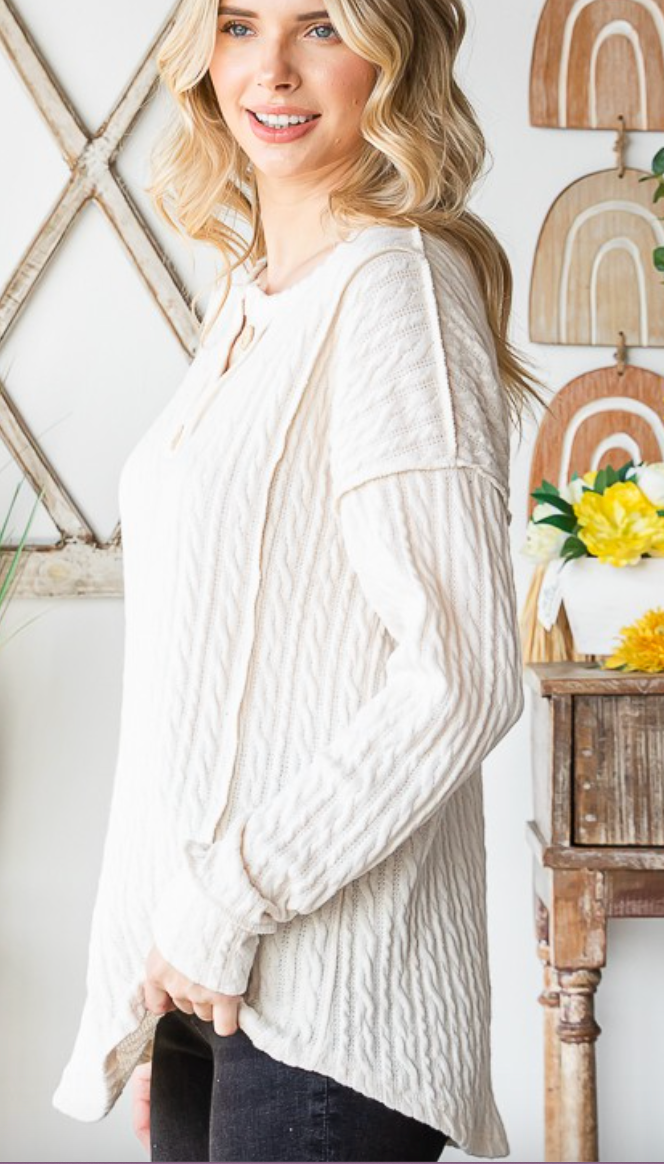Cable Knit Button Front Top in Cream