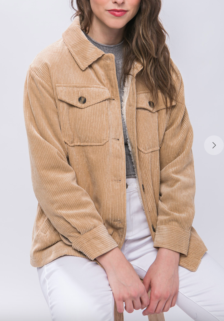 Corduroy Button Up Jacket With Sherpa Lining