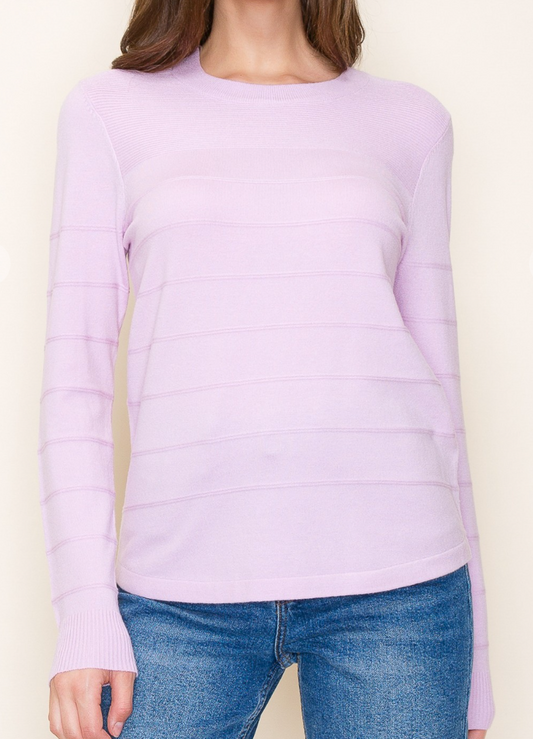 Super Soft Pintucked Crew Neck Pullover Sweater in Lavender