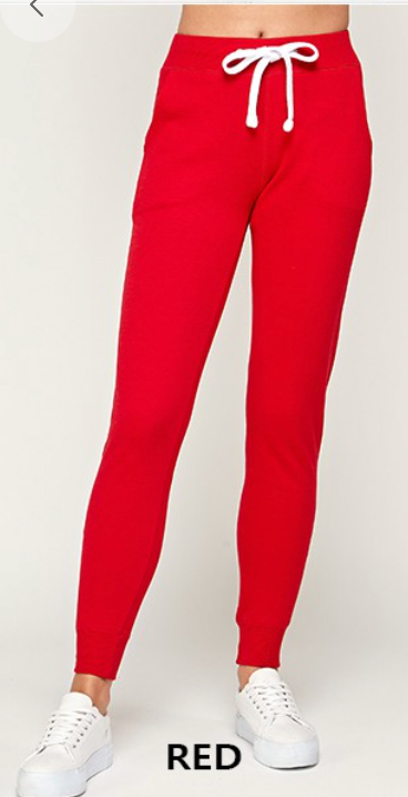 Basic Fleece Sweatpants Jogger With Pockets in Red