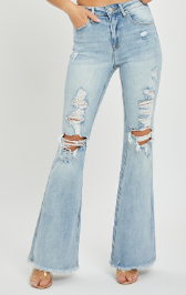 High Rise Distressed Flare Jeans