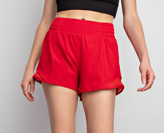 Shorts with Side Mesh in Red