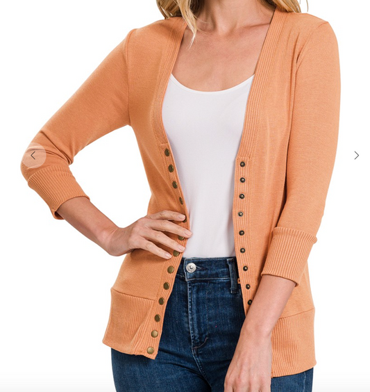 Snap Button Cardigan with 3/4 Sleeve